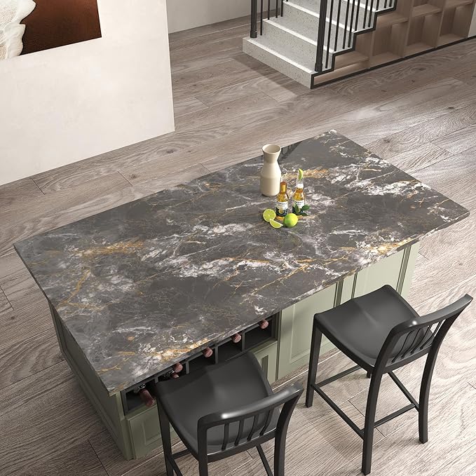 BAYYA Dark Grey/Gold Marble Contact Paper