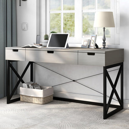 24/7 Shop at Home Ashiya Transitional 2 Drawers Metal Hidden Storage Desk with Lift-Top, USB Port, Power Outlet for Workstation, Home Office, Study Room, Antique Gray