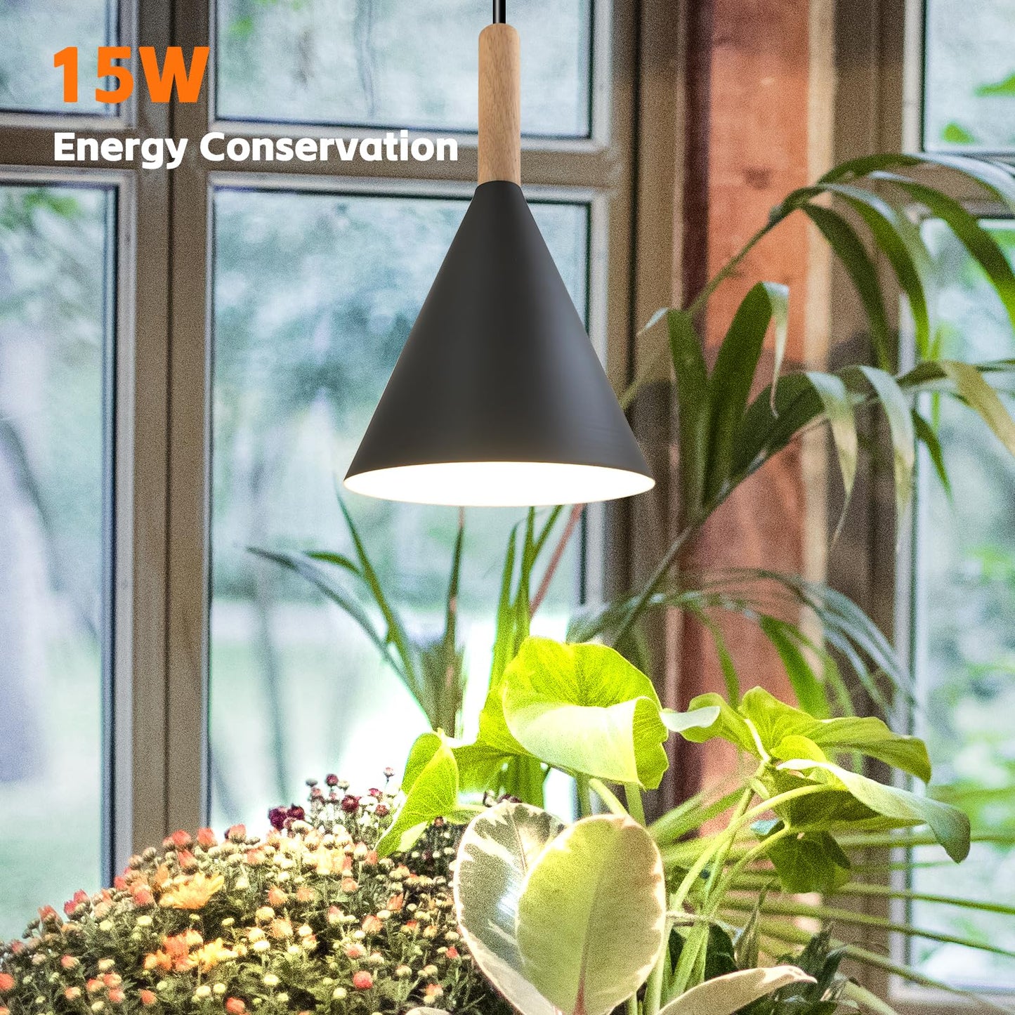 JMXULONG Hanging Grow Lights for Indoor Plants,Pendant Plant Lights for Indoor Growing,15W Full Spectrum, with Timer and 15FT Power Cord, Hanging Grow Light,Large Tall Plant Greenhouse (Black)