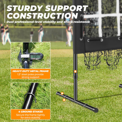 Sturdum 9 Hole Pitching Net, Portable Baseball Softball Nine Pocket Pitching Target with Strike Zone, Height Adjustable Pitcher Training Equipment with Carry Bag, 4 Ground Stakes