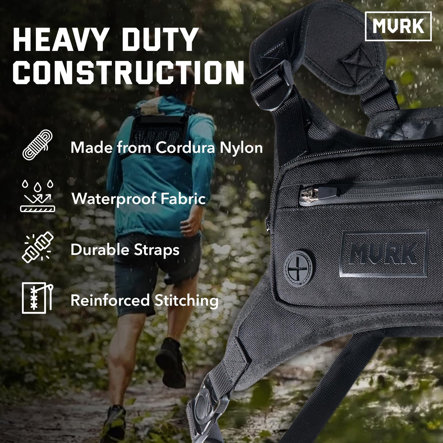 MVRK Water Resistant Chest Pack - Running Vest for Workouts, Running Phone Holder Extra Storage, Lightweight Running Pack