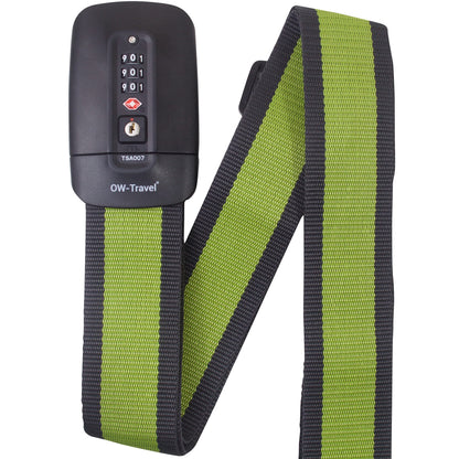 OW-Travel Personalised Luggage Straps with Locks for Suitcases (1 Pack Grey/Green) Easy to Spot TSA Suitcase Straps with Luggage Labels. TSA Approved Locks Bag. Lockable Travel Belt