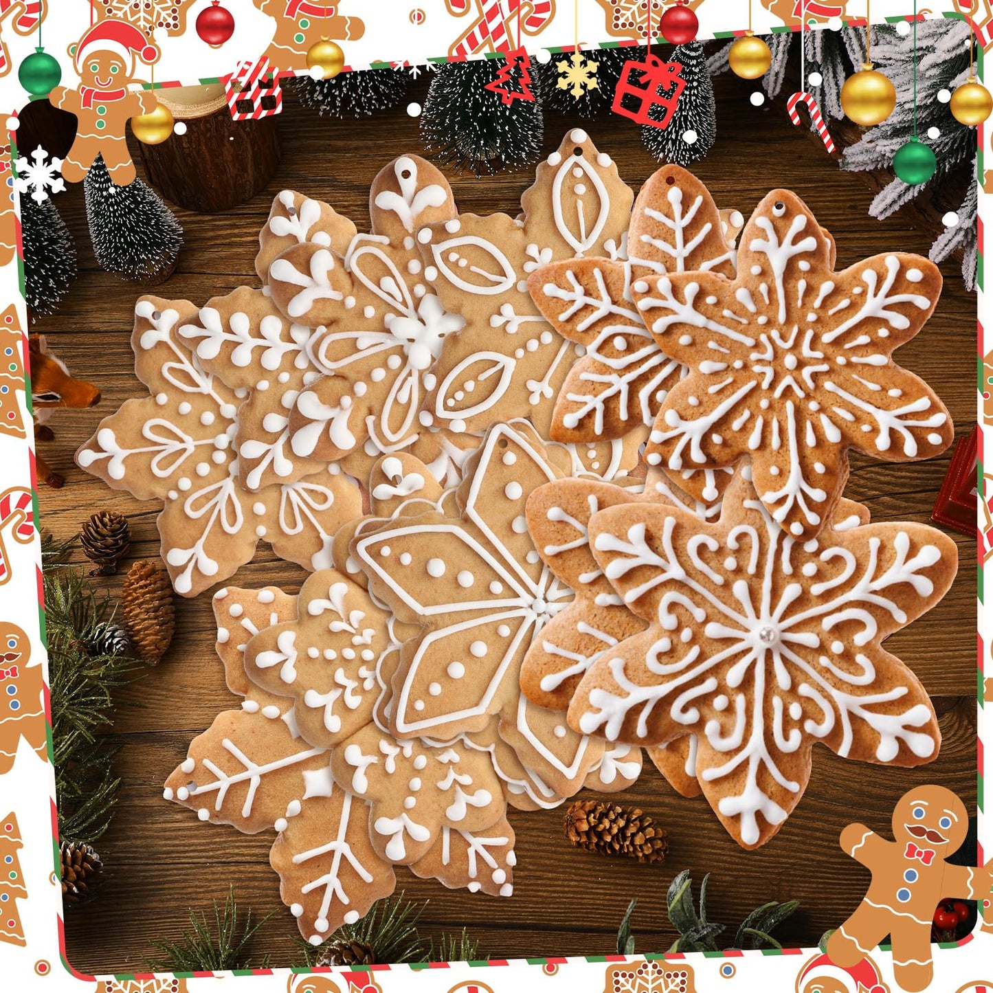 Soaoo 36 Pcs 7.9 Inch Gingerbread Snowflake Christmas Outdoor Decorations Large Hanging Christmas Ornaments Double Sided Xmas Plastic Decor for Xmas Tree Office Home Yard Porch Holiday
