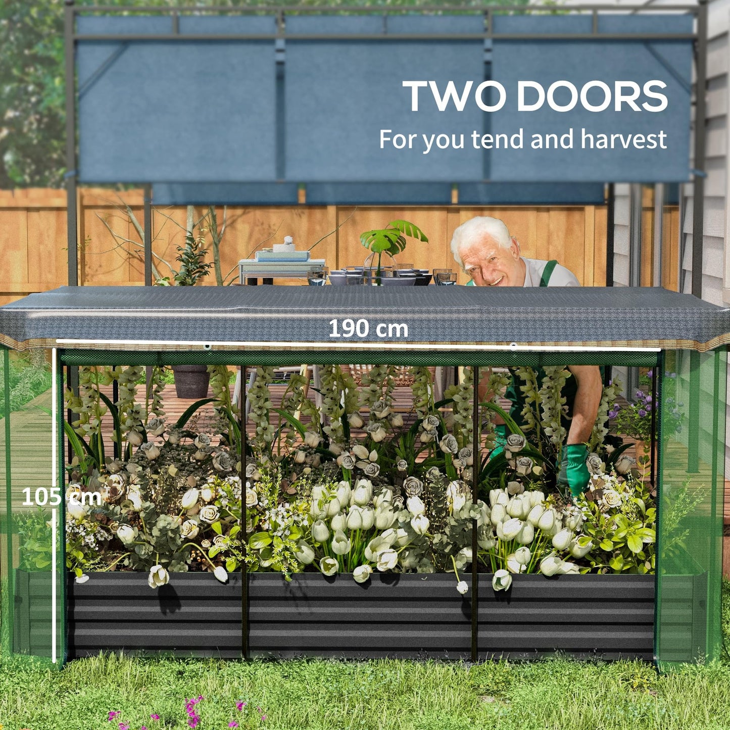 Outsunny 7.3 x 3.4 x 1 ft Galvanized Raised Garden Bed with Crop Cage Plant Protection Net and Shade Cloth Roof, Metal Planter Box with Cover for Vegetables, Flowers, Herbs, Dark Gray
