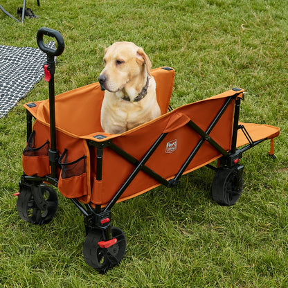 Timber Ridge 47" L Collapsible Wagon with Tailgate & Brake, 300 lbs Heavy Duty Beach Wagon with All-Terrain Big Wheels, 250L Foldable Utility Cart for Sand Camping Sports Shopping, Orange