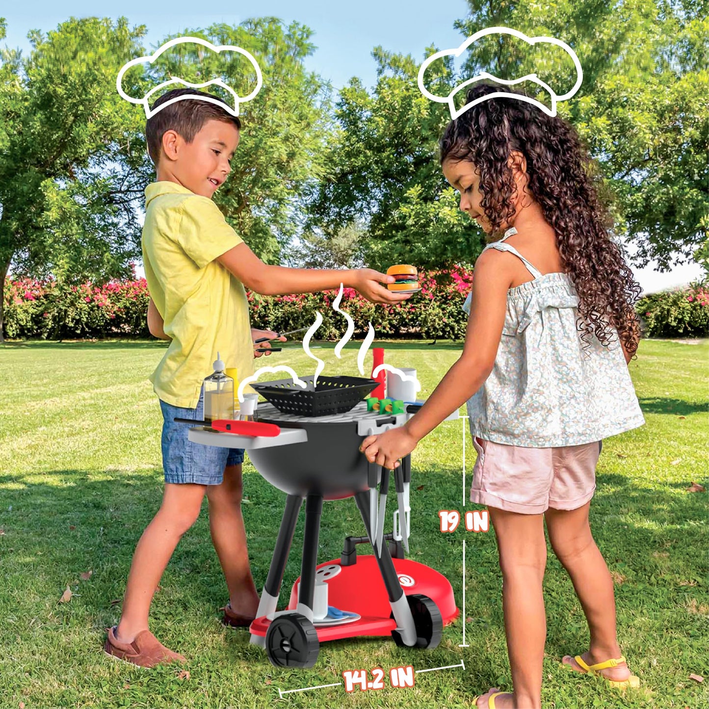 JOYIN 34 PCS Kitchen Toy Set, BBQ Play Grill, Cooking Toy Set, Little Chef Play, Kids Grill Playset Interactive BBQ for Kids with Light & Sound, Christmas Birthday Gift for Boys Girls