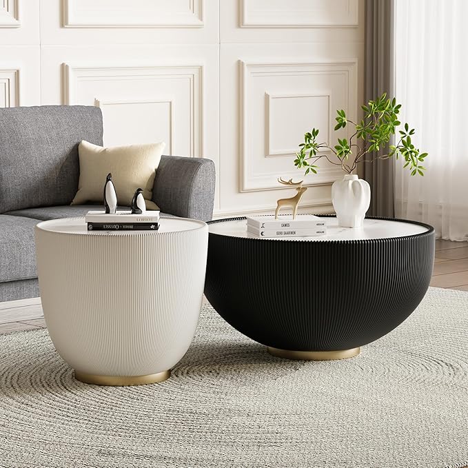 Round Marble Coffee Table Set of 2, 2 Piece Coffee Table and End Table