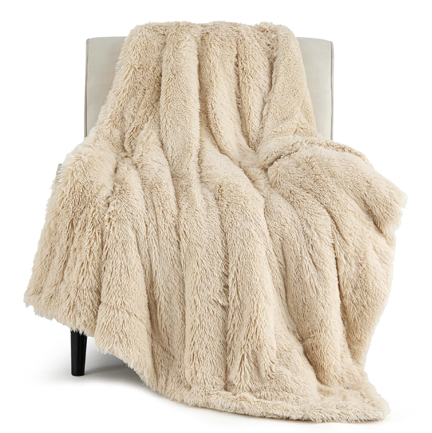 Bedsure GentleSoft Fluffy Beige Throw Blanket for Bed, Faux Fur Gifts Beige Decor Light Tan Khaki Blanket Neutral Decoration for Home, Soft Cozy Fuzzy Plush Thick Warm Sherpa Fleece Cute Stuff, 50x60