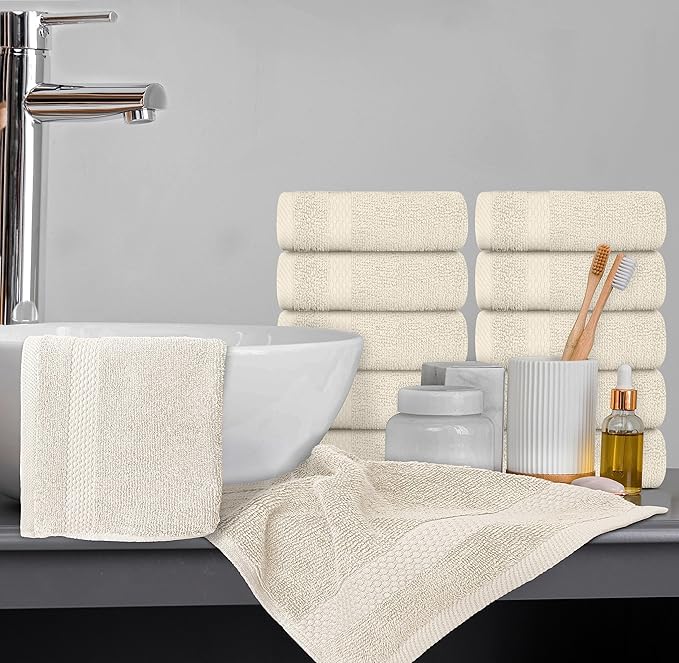 White Classic Luxury Cotton Washcloths 13x13 Inch