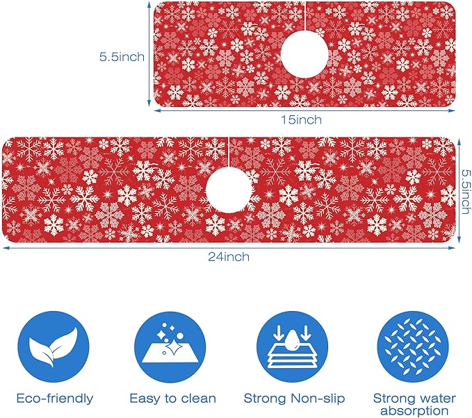 Christmas Snowflake Kitchen Sink Splash Guard Mat Absorbent Fast Drying Mat