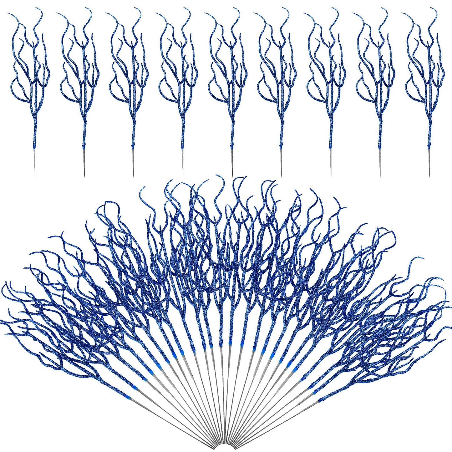 Jutom 30 Pcs Glitter Christmas Tree Pick 13.7 x 2.7 Inch Curly Tall Tree Filler Branches Sprigs and Twigs Decorations for Christmas Vase Xmas Gift Wedding Decoration(Blue)
