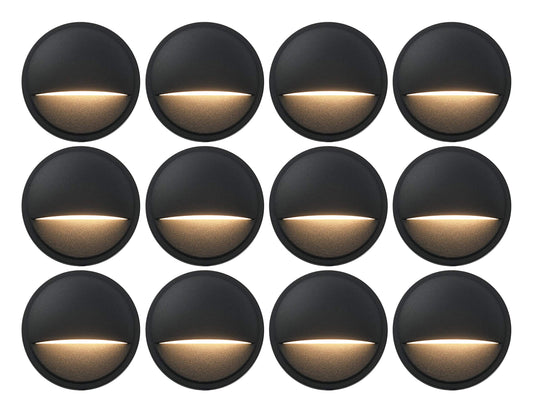 GKOLED 12 Pack Low Voltage LED Deck Lights, Landscape Step Lights Fixtures, 2W Integrated LED Chips, Die-cast Aluminum 12V AC/DC Railing Post Accent Lighting, Black Powder Coated Finish, UL-Listed