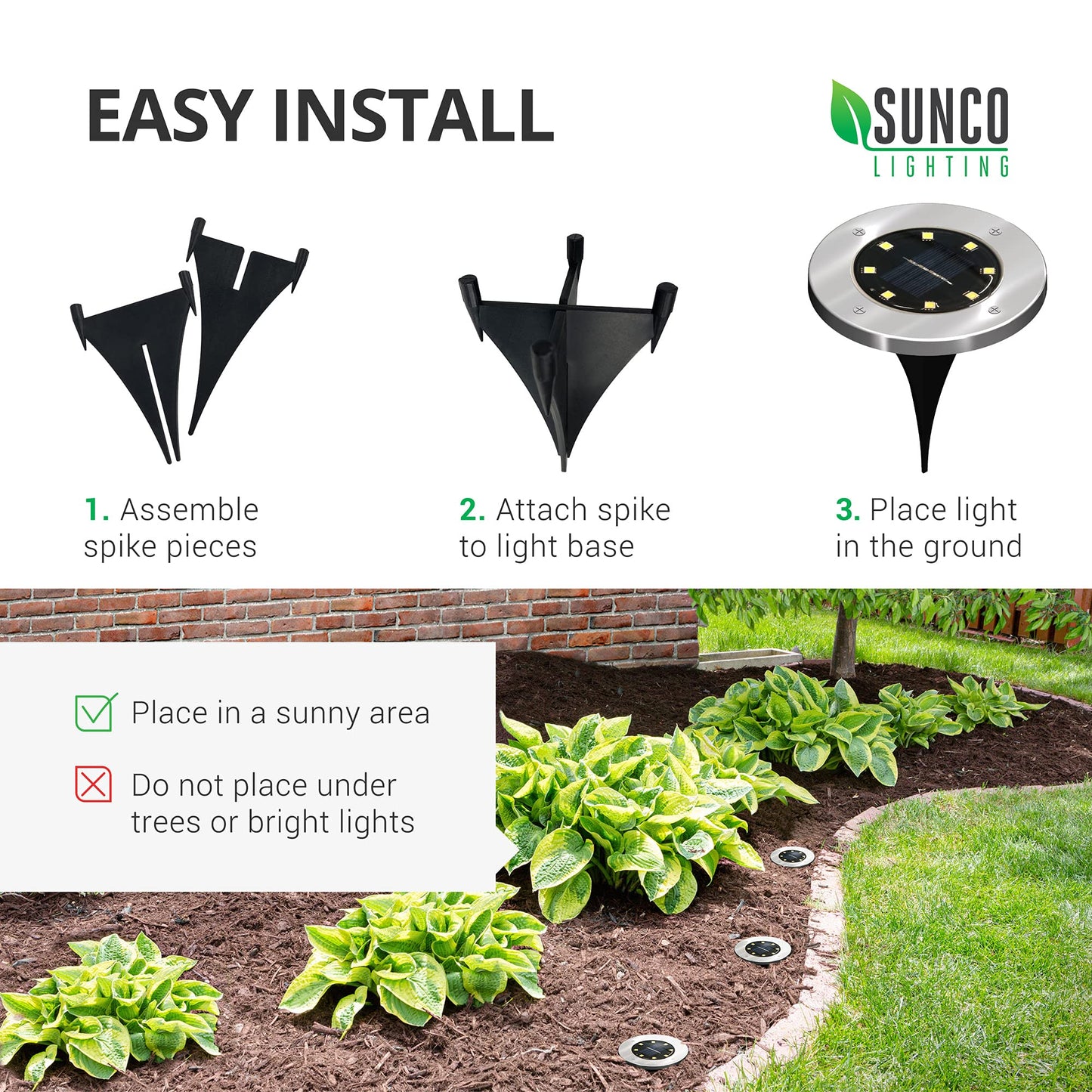 Sunco 12 Pack Solar Lights Outdoor Garden LED, Waterproof Landscape Pathway Light Fixture, Dusk to Dawn, Yard Patio Ground Lights, Deck, Cross Spike Stake, 7000K Diamond White.