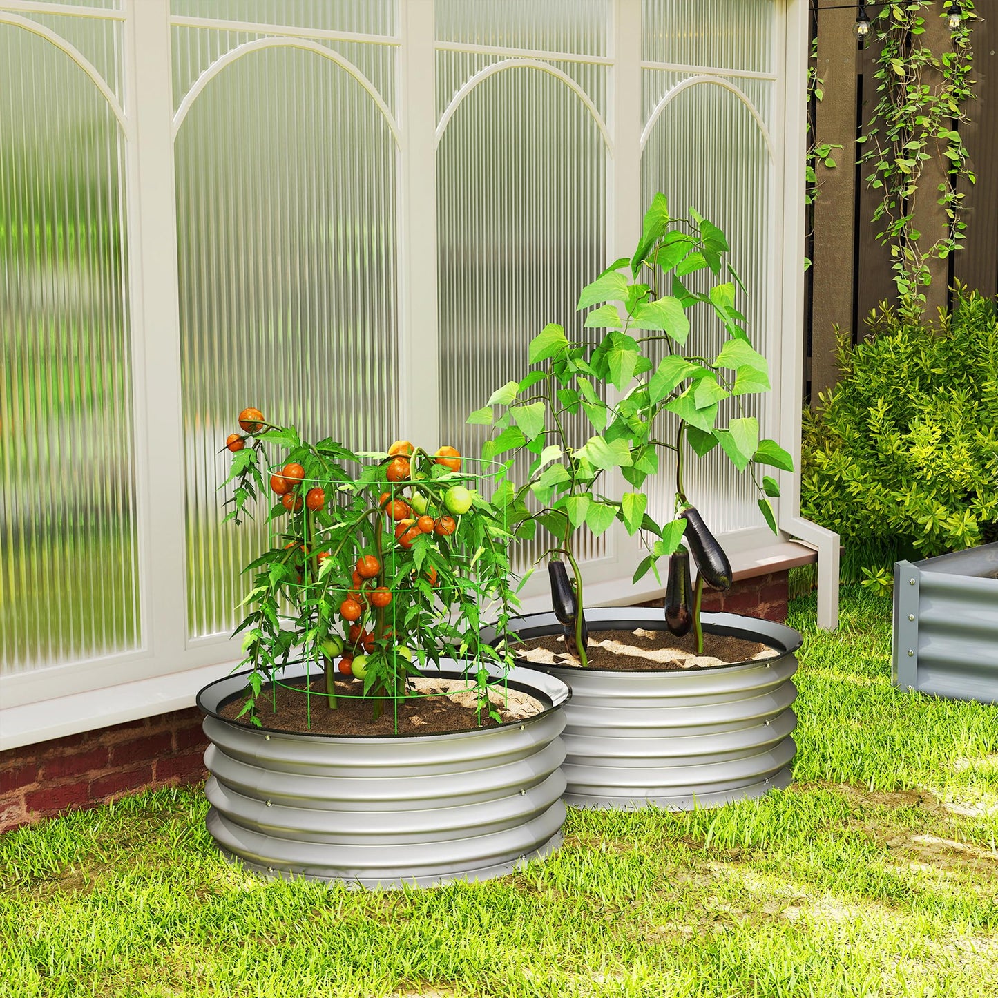 Outsunny Galvanized Raised Garden Bed Set of 2, Planters for Outdoor Plants with Safety Edging, Easy-to-Assemble Stock Tanks for Growing Flowers, Herbs and Vegetables, 2' x 2' x 1', Silver