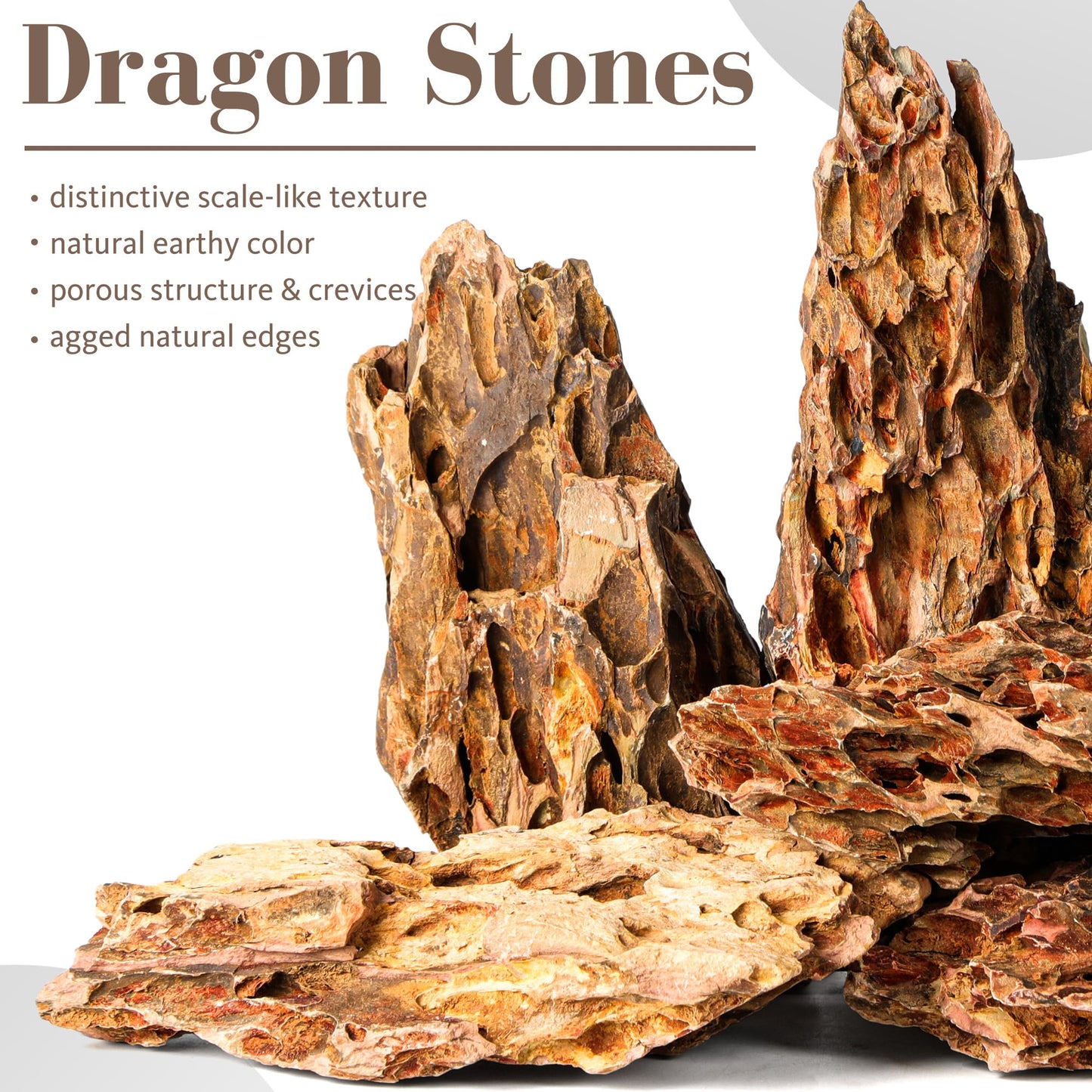 FISCAPE 6.1-8.1 Inches Natural Dragon Stone, 6 PCS Large Aquarium Rocks for Aquascaping, Terrariums, Reptile Tanks & Aquarium Décor
