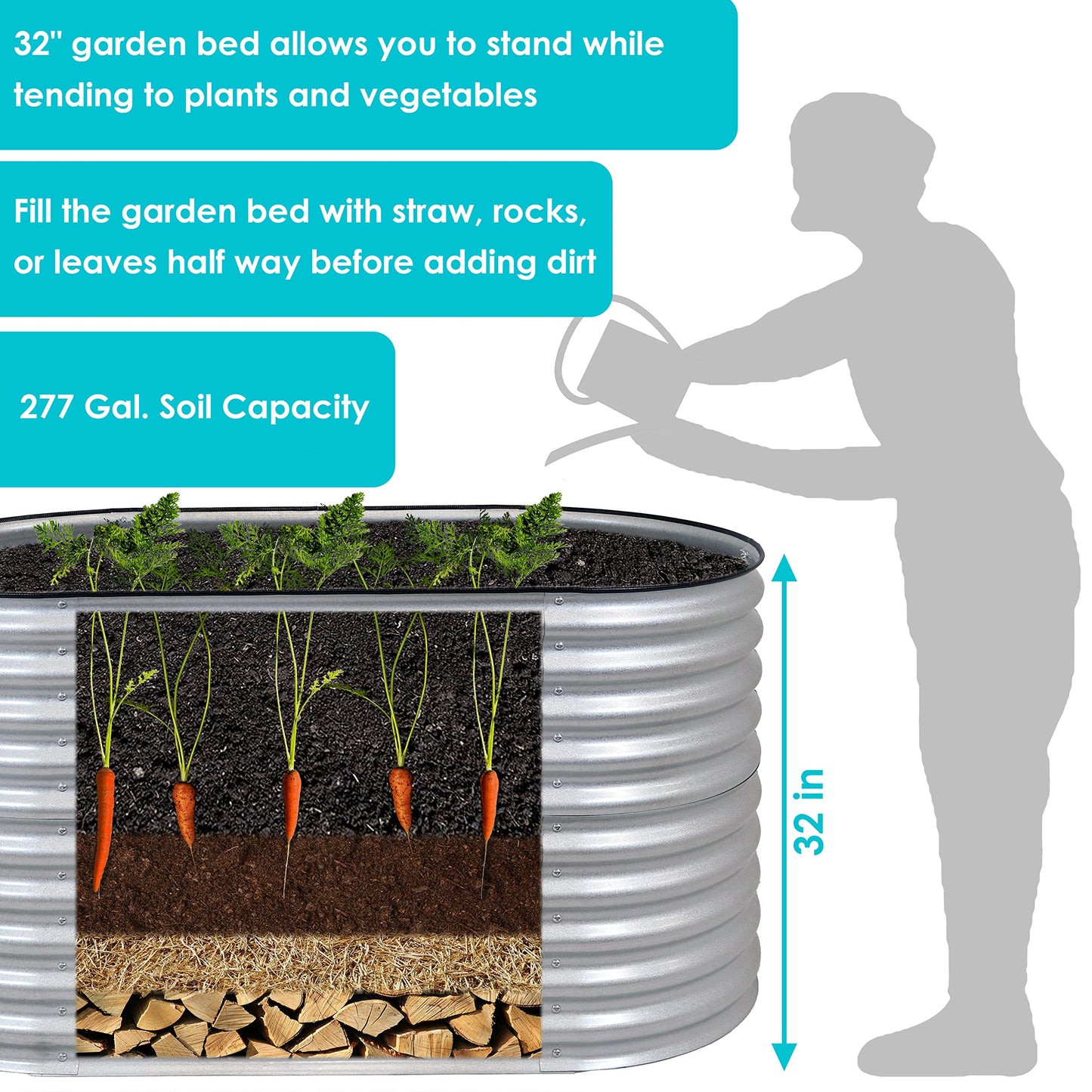 Sunnydaze 62.5-Inch Oval Raised Garden Bed Outdoor - Modular Raised Garden Bed with Rubber Edge Trim - Silver