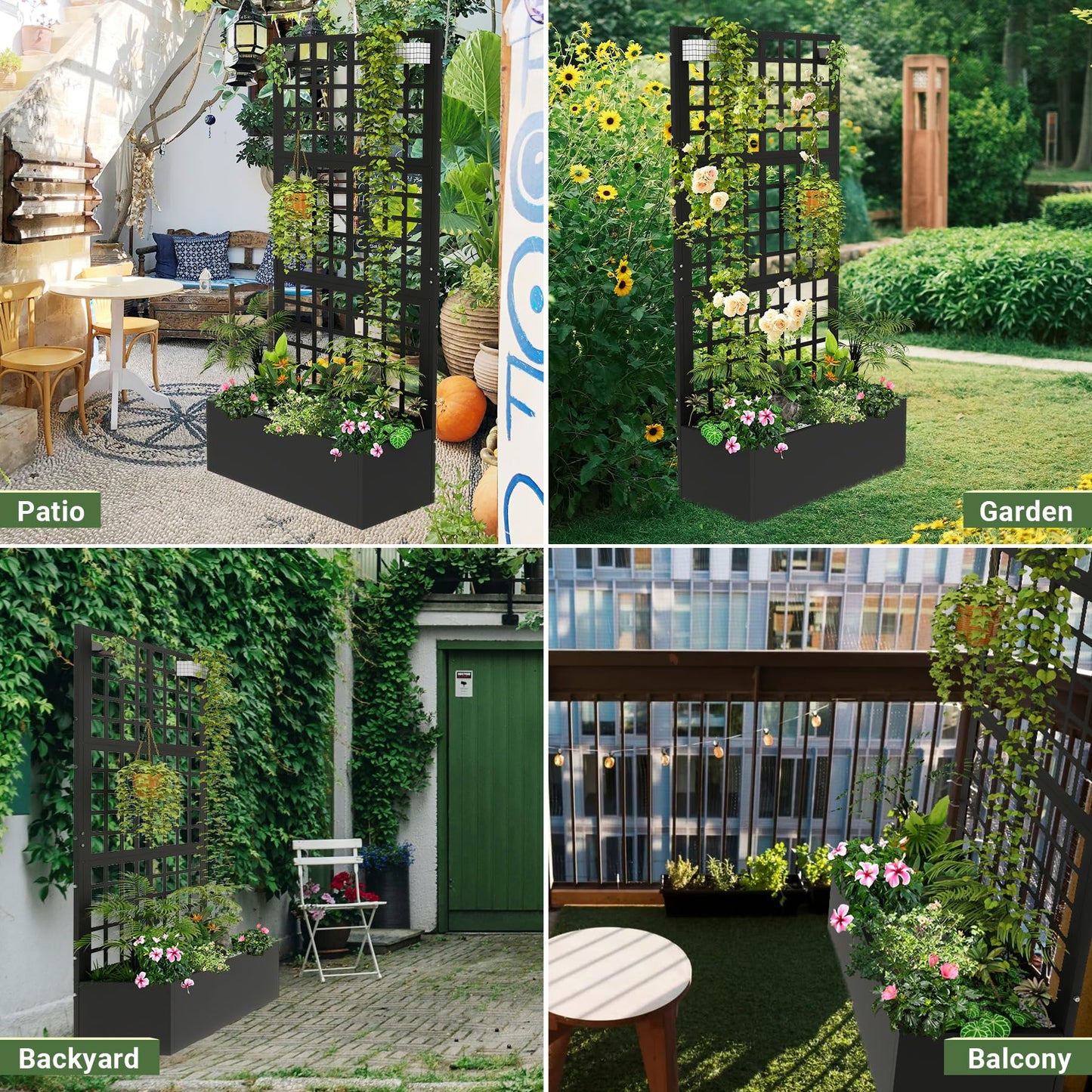 Toriexon Metal Planter with Trellis 72" x 36’’ x 16", Raised Garden Bed with Trellis, Planter Box with Privacy Screen for Climbing Plants, Flowers, Vegetables, Fruits