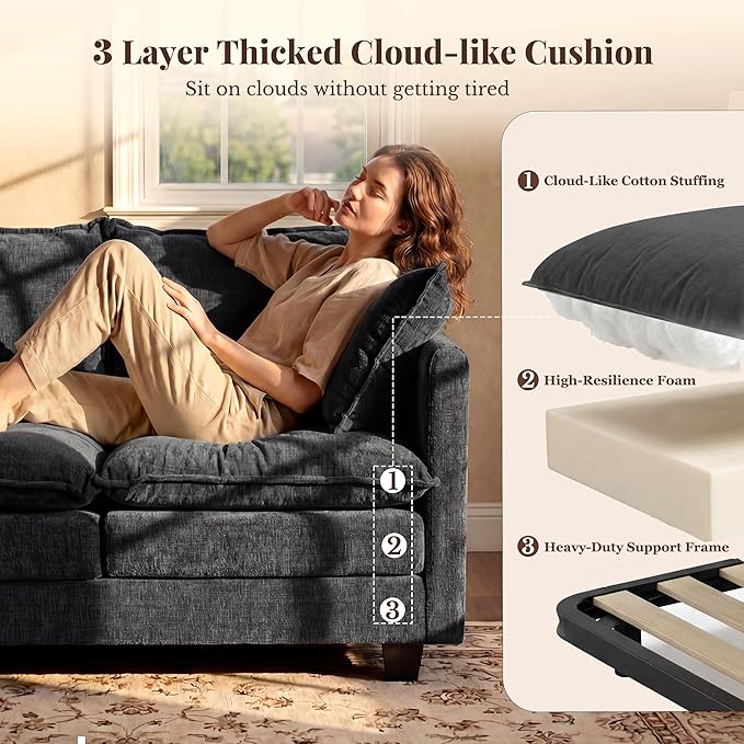 Loveseat Sofa with Cloud 3-Layer Cushion & 27" Deep Seat, Modern Small Couch