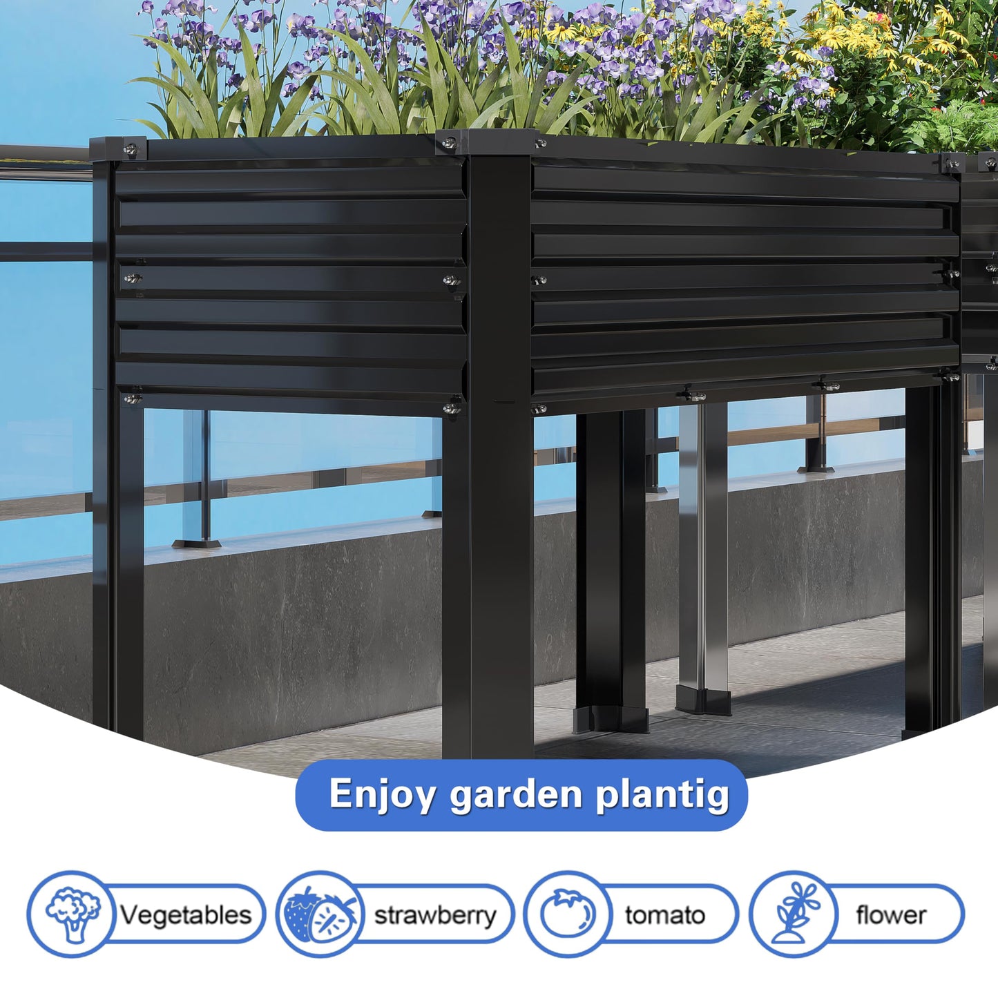 DIIYIV 2PCS Galvanized Raised Garden Bed with Legs,2PCS 48×18×30in Elevated Planter Box for Backyard,Garden, Patio, Balcony, 300lb Capacity,Planters for Outdoor Plants,Black