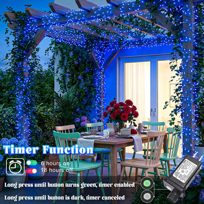 Nielfoi 100FT 300 LED Outdoor String Lights, Plug in Connectable Christmas Lights Indoor, Waterproof 8 Modes String Lights for Outside House Room Wedding Patio Garden Holiady Decorations, Blue
