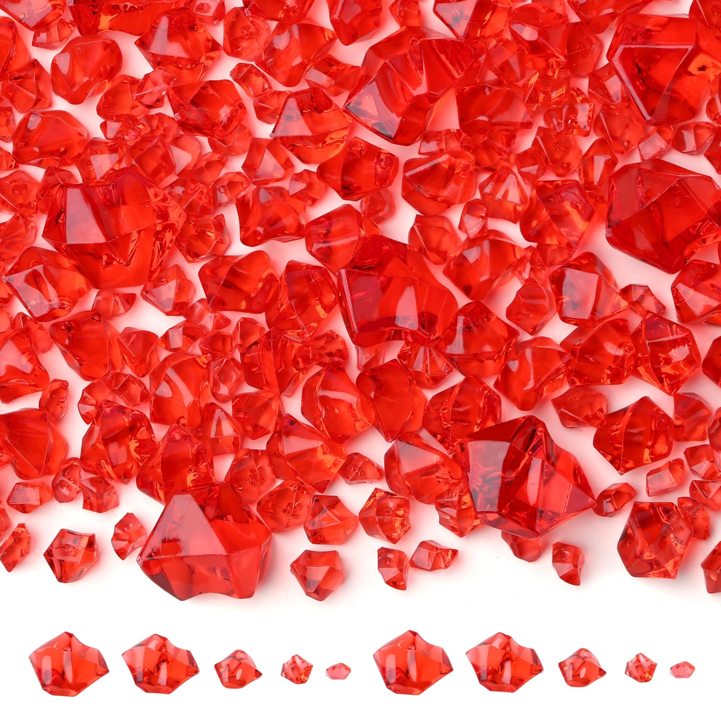 BIINEEST 700 Pcs Red Fake Ice Cubes 5 Sizes Acrylic Diamonds Crystals Gems Vase Fillers for Wedding Party Centerpieces DIY Craft Table Scatter Window Display Photography Props Frame Decor