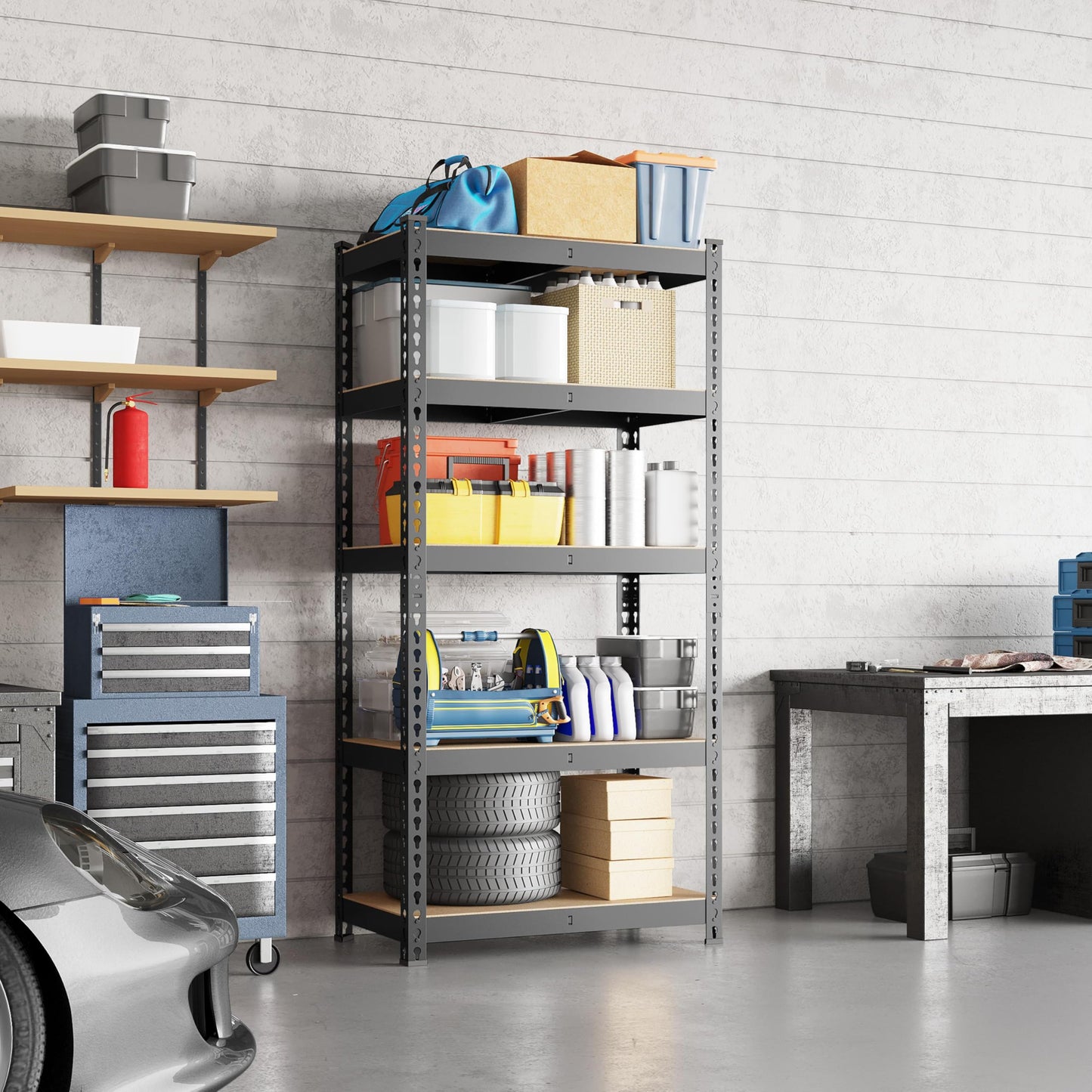 Yaheetech Shelving Unit Metal Shed Storage Shelves Boltless Heavy Duty 5 Tier Garage Shelving Units for Shed/Workshop/Office, 150x70x30cm, Black