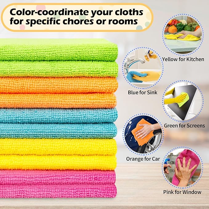 FIXSMITH Microfiber Cleaning Cloth, 50 Pack Cleaning Rags, Cleaning Towels