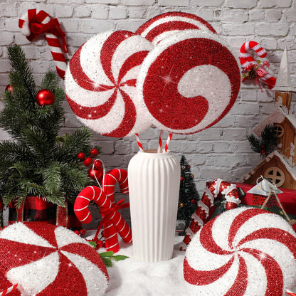 Vercraft 12 Pcs 15.75'' Large Candy Cane Christmas Decorations Giant Lollipop Candy Xmas Decorations with Sticks Red and White Peppermint Decor for Christmas Tree Ornaments Party, 12 Styles