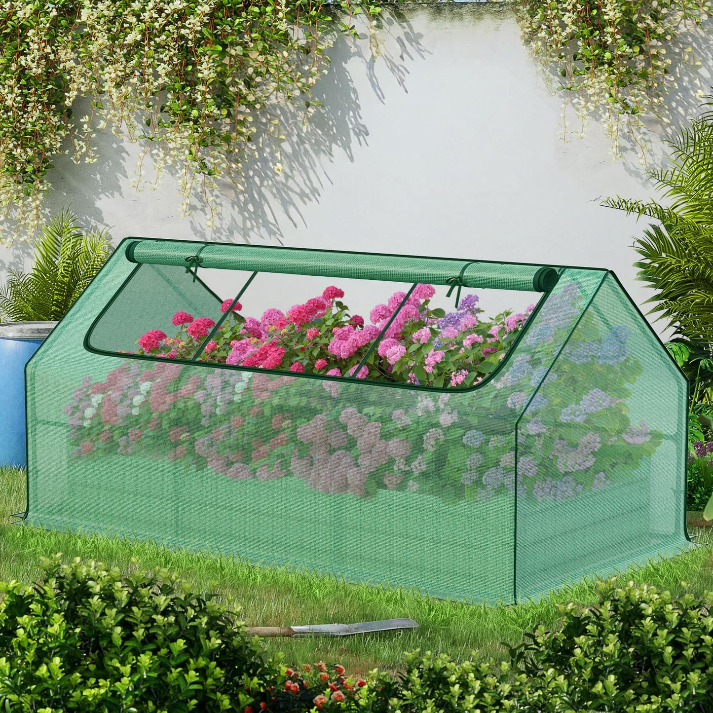BPS Raised Garden Bed Set, 6x3x1 FT Metal Bottomless Flower Bed with PE Cover for Outdoor Planting, Green
