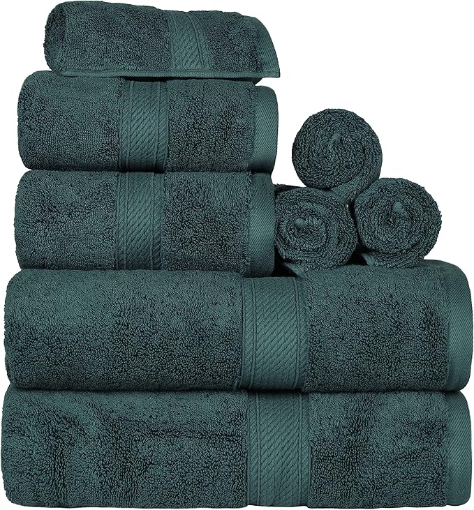 SUPERIOR Egyptian Cotton Pile 8 Piece Towel Set, Includes 2 Bath, 2 Hand