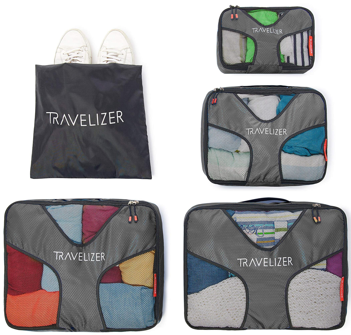 Travelizer - Grey Travel Packing Cubes 5 pcs Luggage Organizer Set for Bag & Suitcase