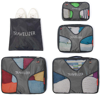 Travelizer - Grey Travel Packing Cubes 5 pcs Luggage Organizer Set for Bag & Suitcase