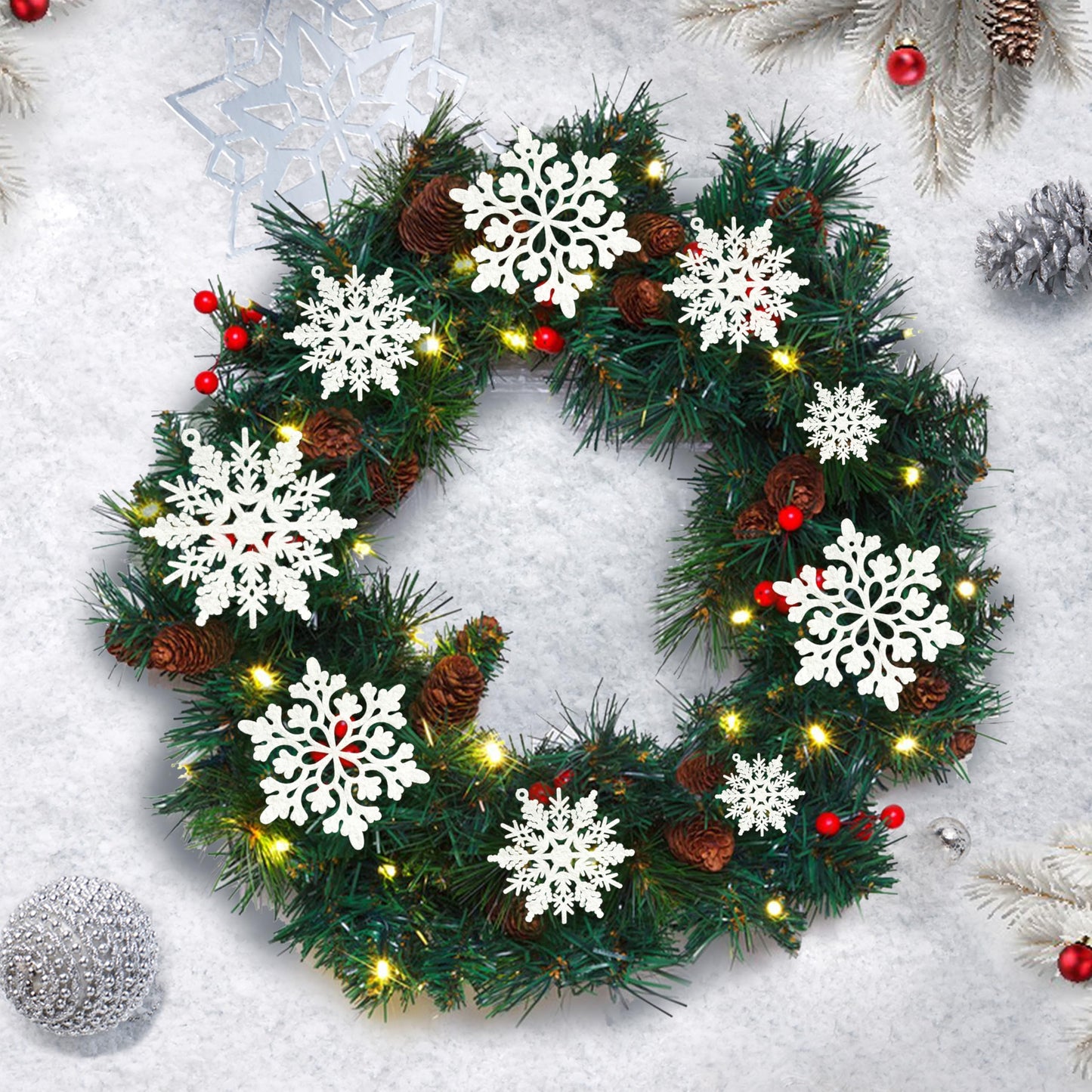 Christmas Snowflake Decorations Indoor, 36pcs White Flocked Christmas Snowflake Ornaments, Hanging Velvet Snow Flakes for Xmas Tree Decoration Winter Wonderland Party Baby Shower Holiday Home Decor