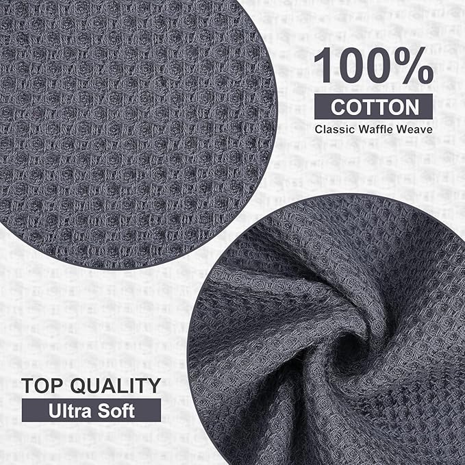 Kitinjoy 100% Cotton Kitchen Dish Cloths, 12 Pack Waffle Weave Ultra Soft