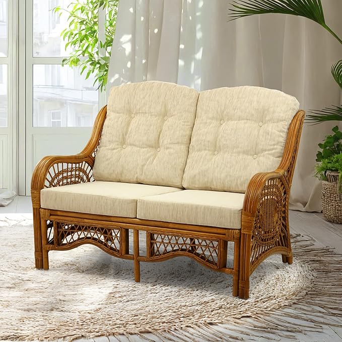Malibu Lounge Loveseat Sofa Natural Rattan Wicker Handmade Design