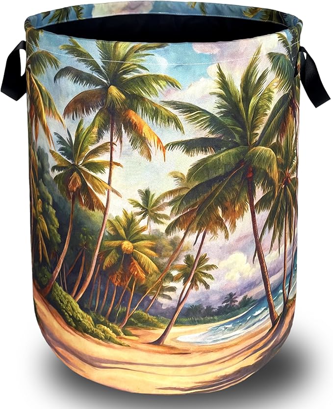 Retro Hawaii Palm Tree Laundry Basket Summer Beach Foldable Funny Laundry