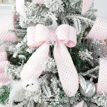 DINDOSAL Pink and Gold Christmas Ribbon 2.5" X 10 Yards Pink Faux Fur Wired Ribbon for Christmas Tree Decoration, Polka Dot Ribbon Wired for Bows, Wreaths, Garlands, Gift Wrapping, Home Decor