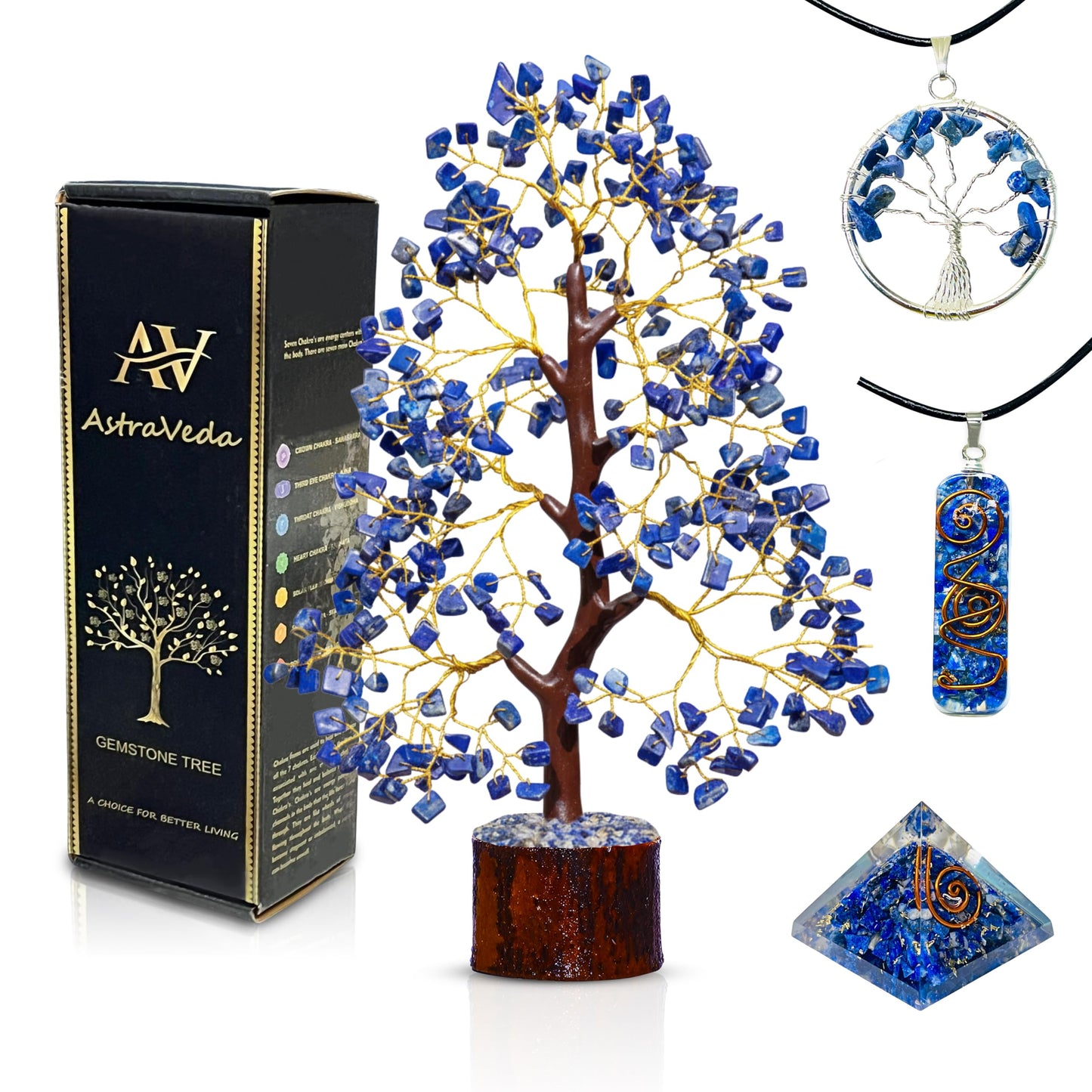 AstraVeda Lapis Lazuli Crystal Tree Sculpture, 10-12 inches, 300 Natural Crystals, Home Décor, Handmade Gift