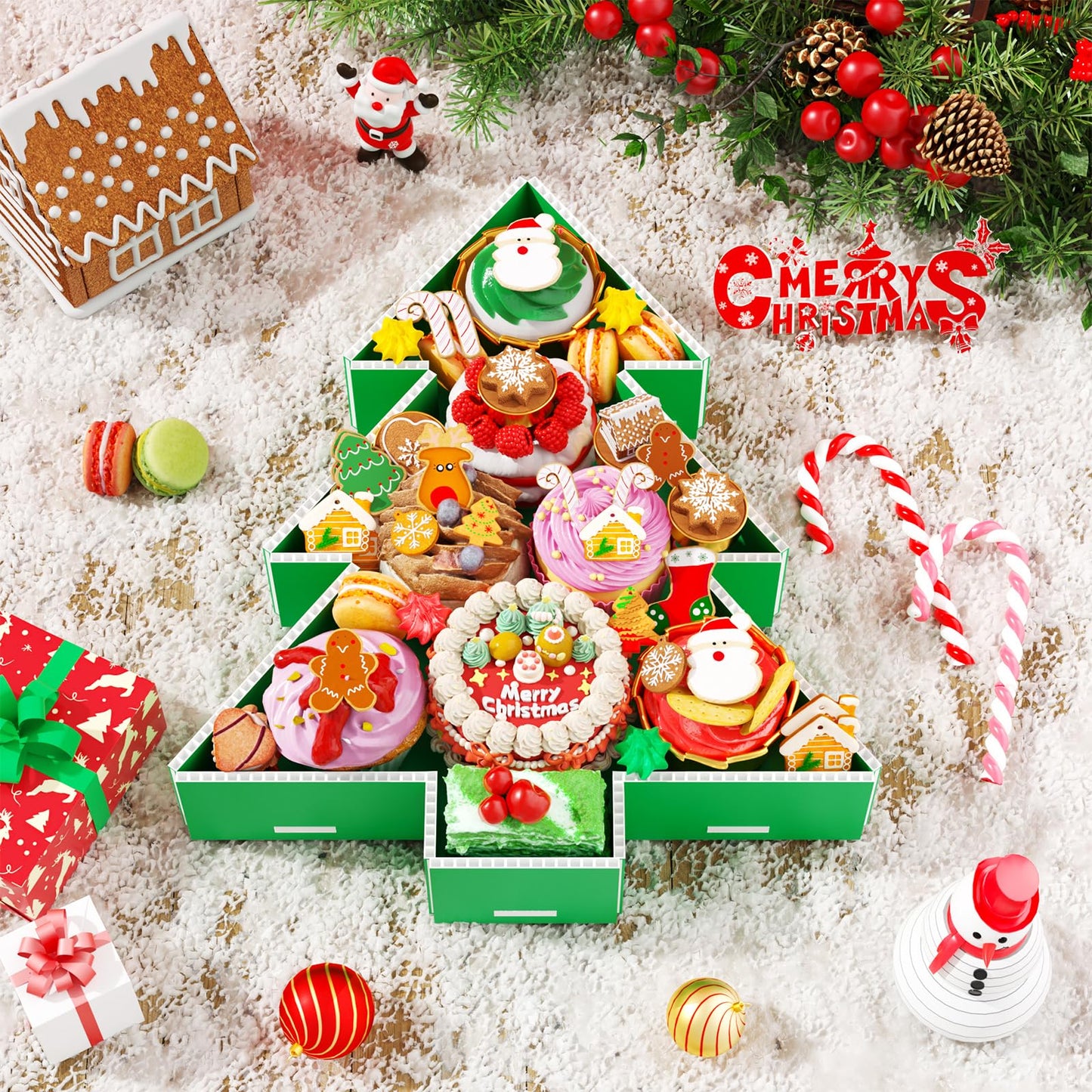 Paready Christmas Charcuterie Cardboard, 13.39" Fillable Cardboards Green Xmas Tree Charcuterie Board for Xmas Candy, Treats, Snack, Cupcakes Tray for New Year Holiday Christmas Party Decorations