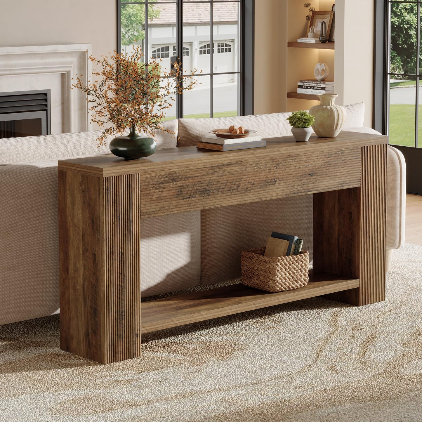 Tribesigns 70.9-Inch Console Tables for Entryway, Narrow Wooden Long Sofa Table Behind the Couch, Farmhouse Fluted Hallway Accent Table for for Living Room, Entrance, Foyer (Rustic Brown)