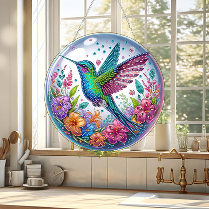 JJFox Diamond Art Hanging Kit for Adult,Special Shaped Rhinestone,DIY Acrylic 5D Diamond Art Painting Window Pendants Home Garden Wall Hanging Kits Hanging Ornament,Double Sided. (Hummingbird)