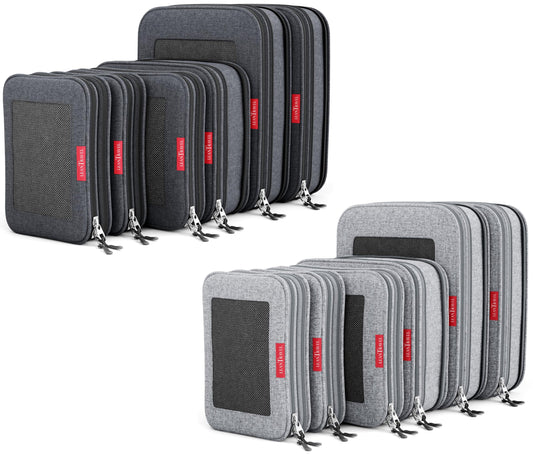 LeanTravel Compression Packing Cubes for Travel Organizers with Double Zipper (12-Pack Grey-Black)