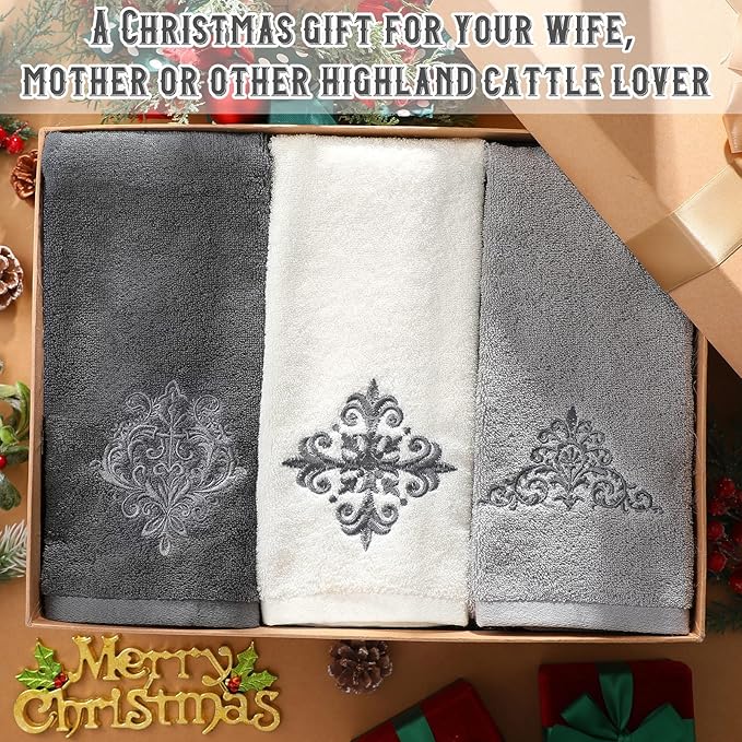 3 Pcs Decorative Gray Hand Towels