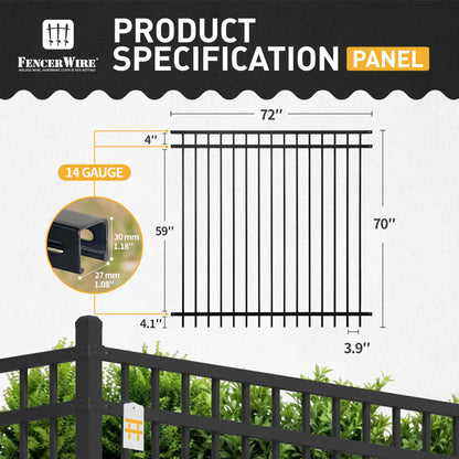 Fencer Wire 52FT Heavy Duty Flat Top Fence Barrier Kit, Anti-Rust Metal Steel Fence with 6FT Height X 6FT Width Panels, with Pinnacle Gate, Posts, Connectors, Outdoor Fencing for Yard