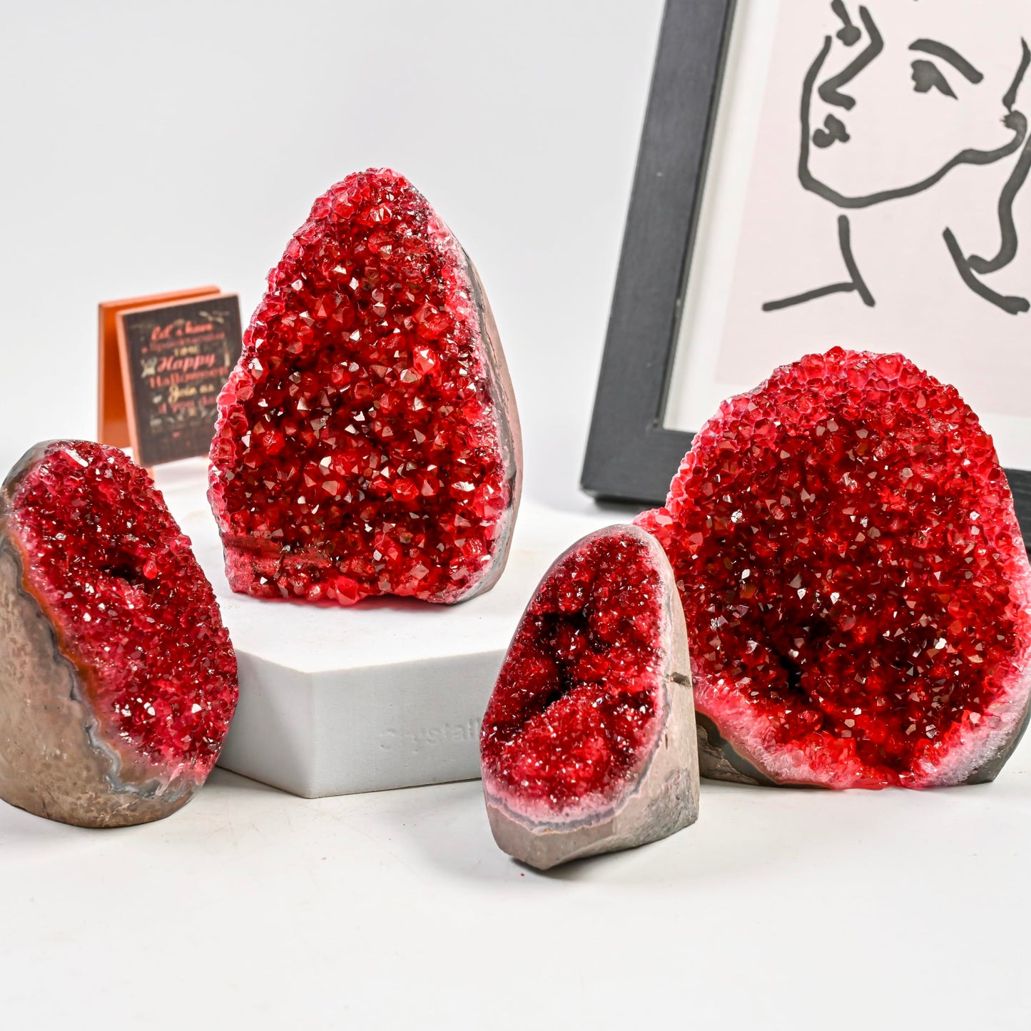 CrystalHola 1Pc Claret Raw Geode, Crystal Cluster for Home Feng Shui Ornaments Energy Stone Healing Tools Meditation Feng Shui Decoration,Stone Display Piece, Mineral Specimen (200-300g)