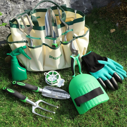 DEWINNER 11 PCS Garden Tools Set, Gardening Sets with Tool Bag, Heavy Duty Garden Hand Tools and Equipment, Stainless Steel Gardening Gifts for Women men