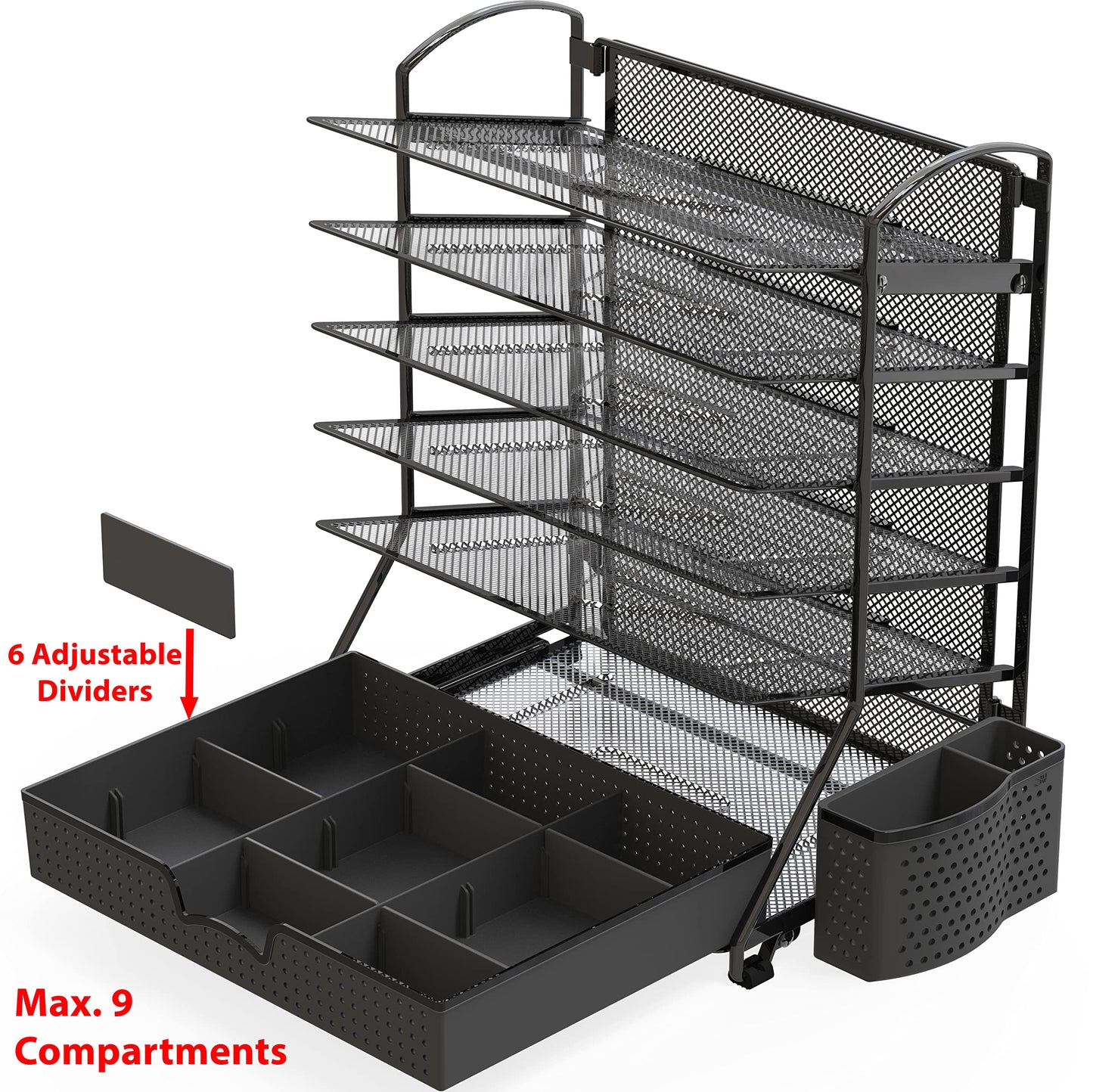 Simple Houseware 6-Tier Desk Document File Tray Organizer with Supplies Sliding Drawer, Black