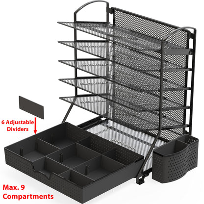 Simple Houseware 6-Tier Desk Document File Tray Organizer with Supplies Sliding Drawer, Black