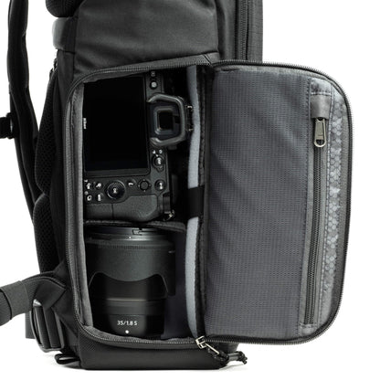 Think Tank FocusPoint 30L RollTop Camera Backpack - Golden Hour: Expandable Travel & Camera Backpack with Laptop Sleeve, Quick Side and Back Access, Rain Cover – Versatile Photography & Travel Bag