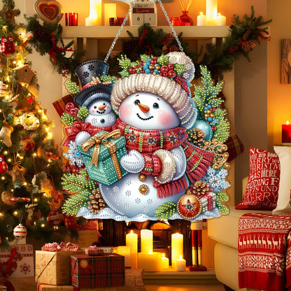 JJFox Diamond Art Hanging Kit for Adult,Special Shaped Rhinestone,DIY Acrylic 5D Diamond Art Painting Window Pendants Home Garden Wall Hanging Kits Hanging Ornament,Double Sided. (Christmas Snowman)